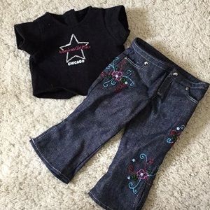 American Girl Doll 2 Piece Outfit Set Chicago Black Top & Jean Pants